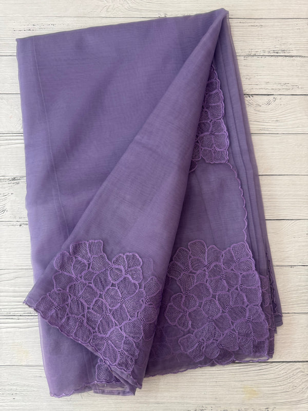 Semi organza saree with embroidery & scallop border - MSH901 Purple