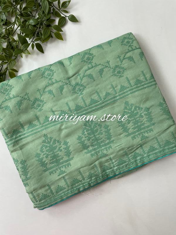 Kosa semi tussar silk saree with cross stitch embroidery- MKTS656 Green