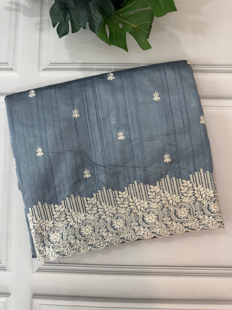 Embroidered Crepe semi tussar silk saree- MS14330 DuskyBlue