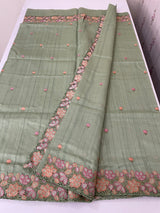 Blended tussar saree with cutwork border- MSHK695