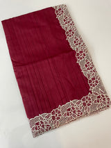 Cutwork Semi tussar saree MTSS879 Cranberry