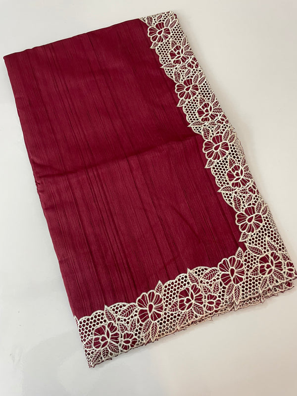 Cutwork Semi tussar saree MTSS879 Cranberry