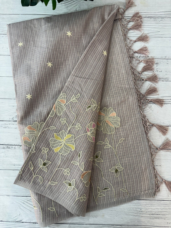 Applique and embroidery work 
 Kota Silk saree MSH118- DuskyMauve