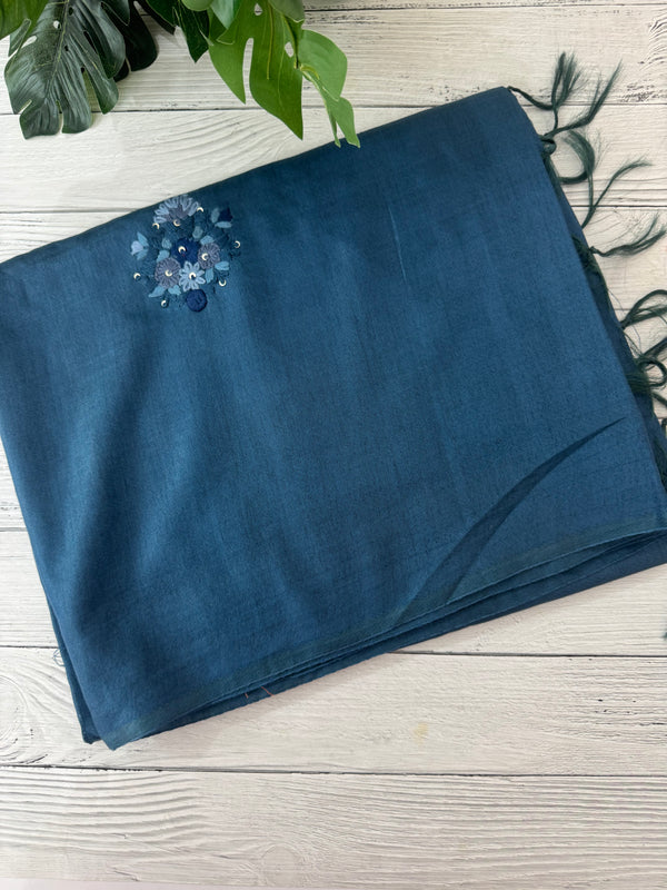 Semi tussar saree with Handwork MS44500 - Dusky TealBlue