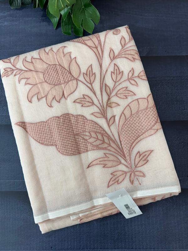 Supernet saree with applique work MCJ5433 - DuskyPeach to White