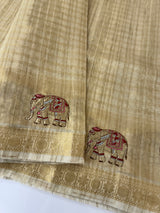 Blended chanderi tussar saree with zari work - MS16061 Gold