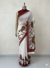 Semi tussar saree with hand painting, kanta embroidery and Pita work MS3433