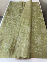 Tissue Silk applique work saree MSH133 Design 2- LightGreen