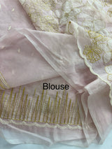 Semi organza saree with thread work - MSH910 PastelPink