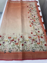 Handworked floral digital printed semi Linen Saree MS14775 (1)
