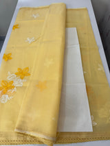 Kota checks saree with embroidery MS7679- Yellow
