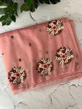 Glass tissue organza saree with embroidery MSF130