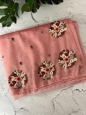 Glass tissue organza saree with embroidery MSF130