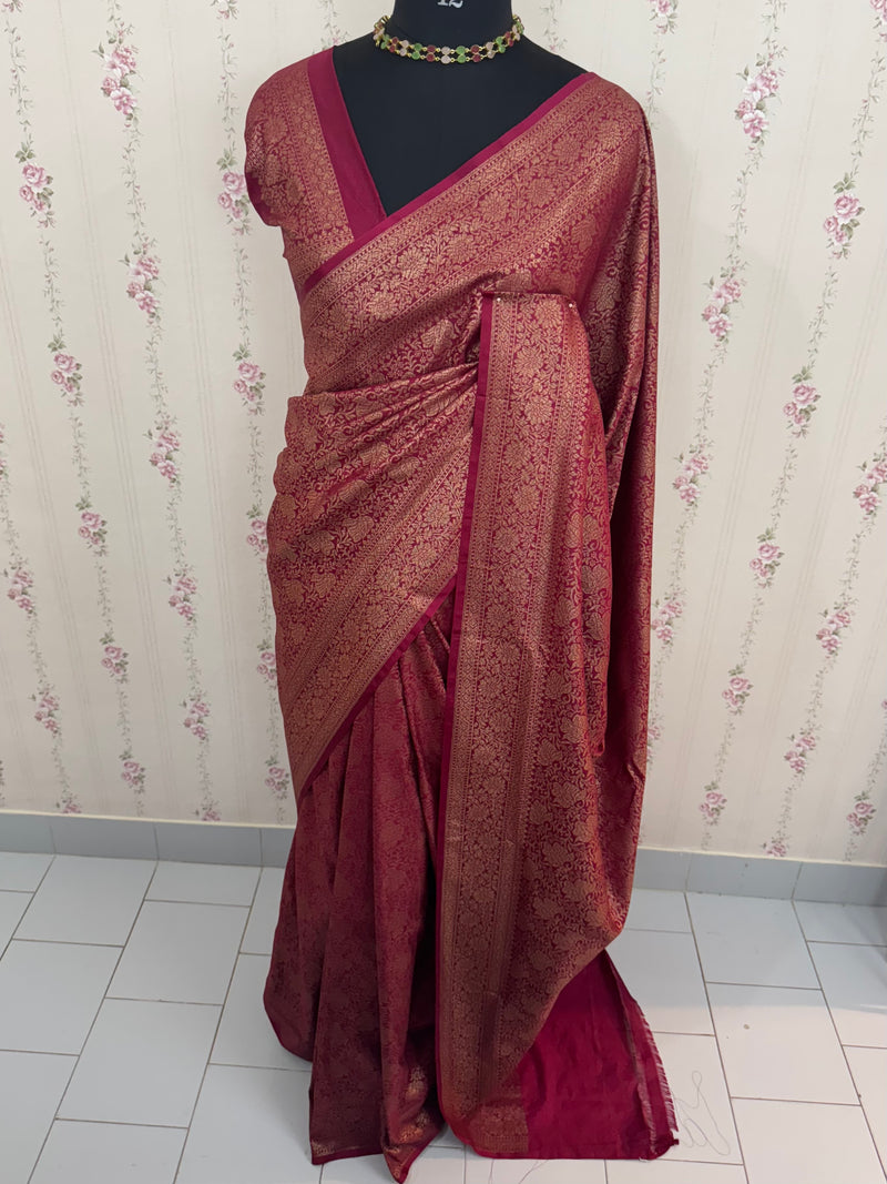 Banarasi semi katan saree SHKNSNM DarkBerryPink