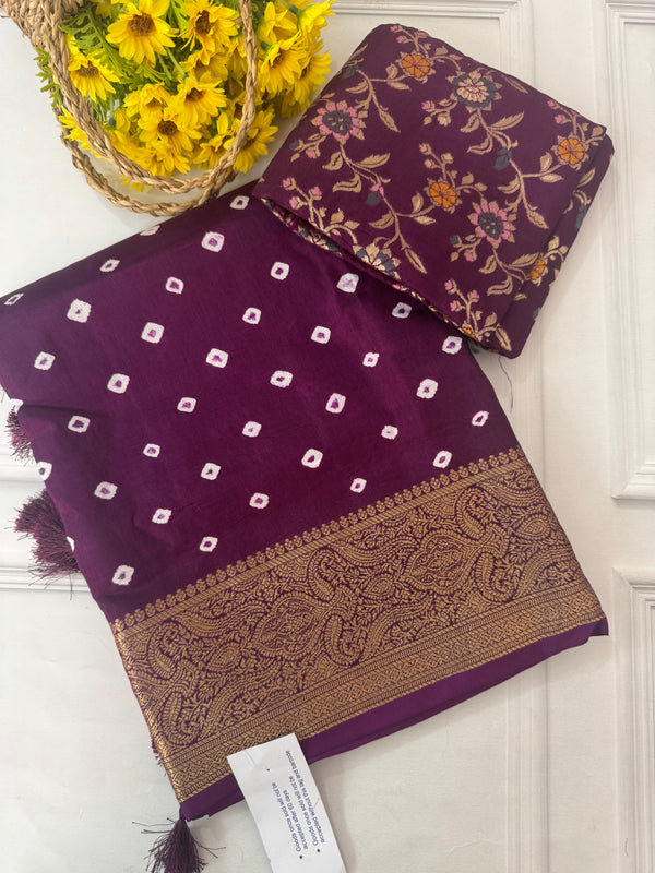Soft dola silk saree with brocade banarasi  blouse MDLS212- Wine