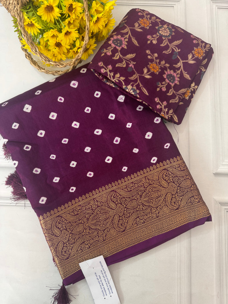 Soft dola silk saree with brocade banarasi  blouse MDLS212- Wine