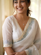 Soft organza saree with turkish applique borders- MCW735 White
