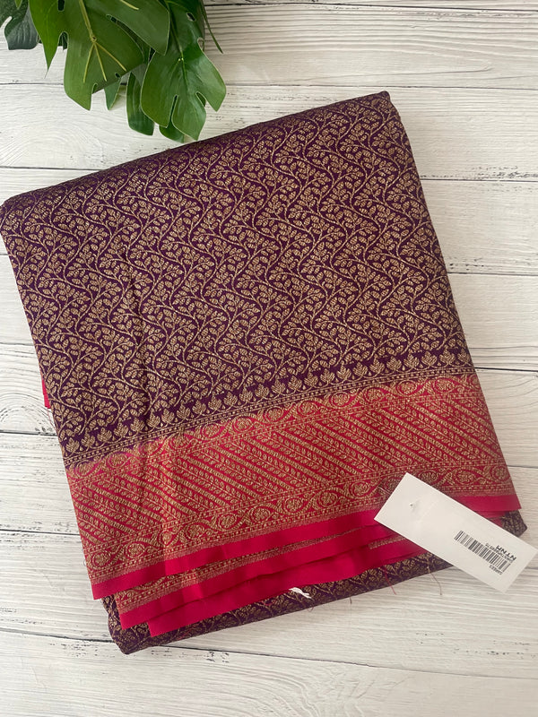 Banarasi semi katan saree with contrast border SHKNTNM - Purple to Pink