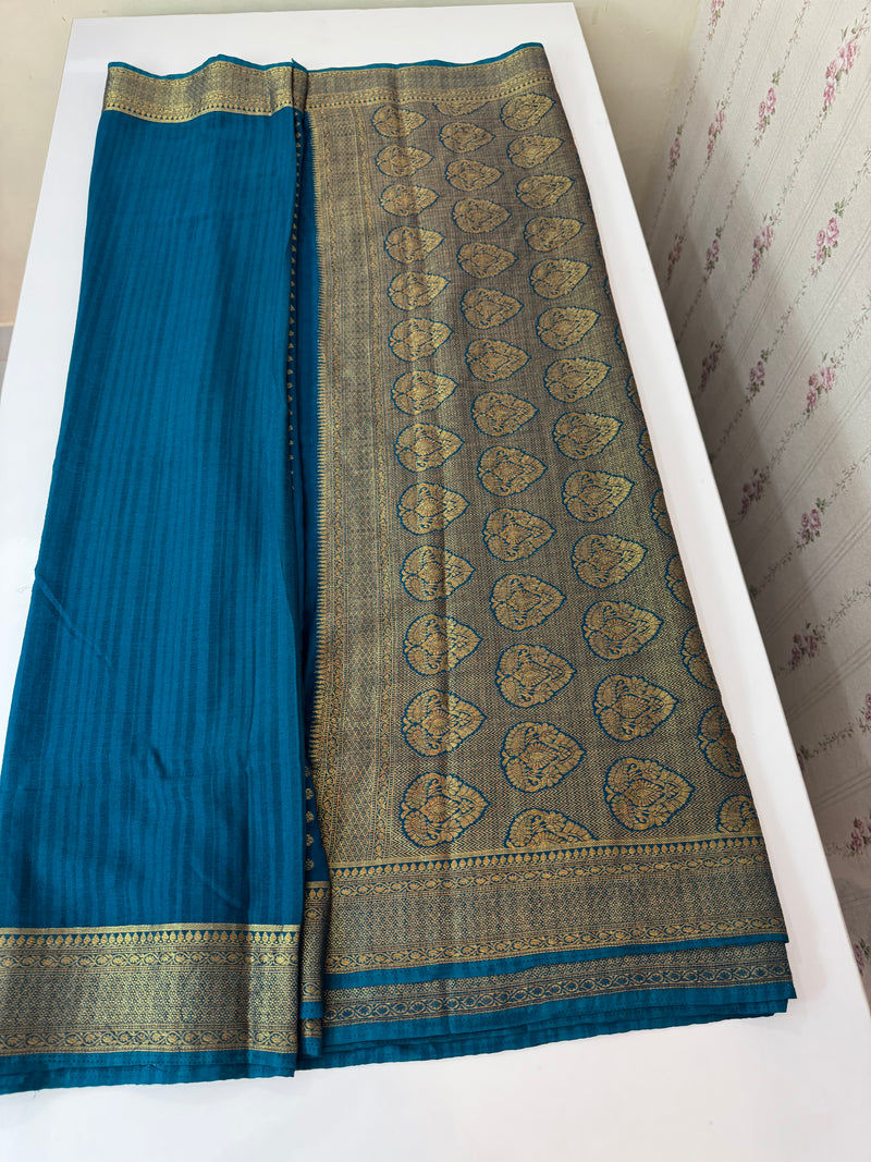 Crepe Banarasi viscose Georgette saree with brocade blouse MS953211- TealBlue