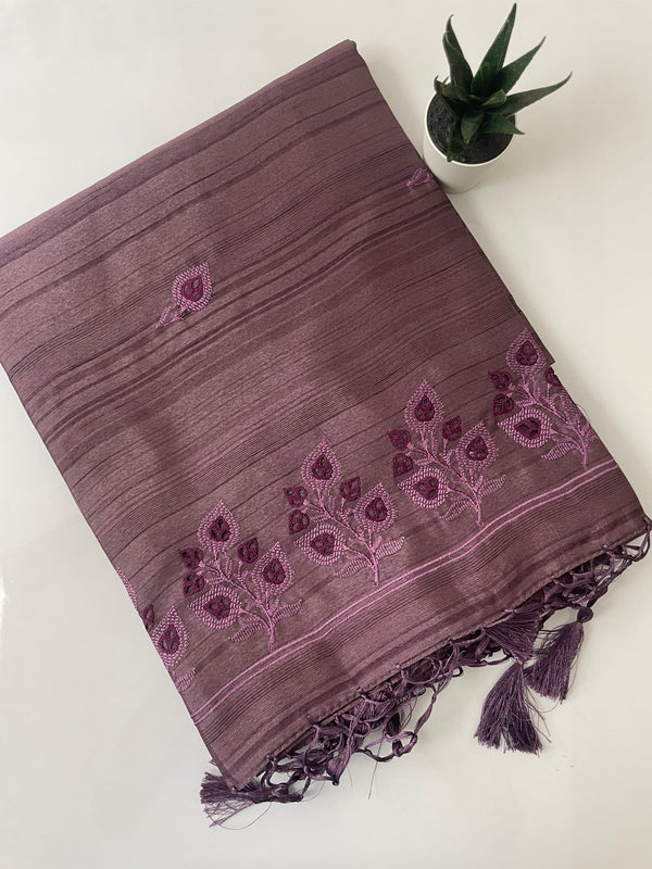 Fancy tussar cutwork saree- MSCF303 DARK MAUVE