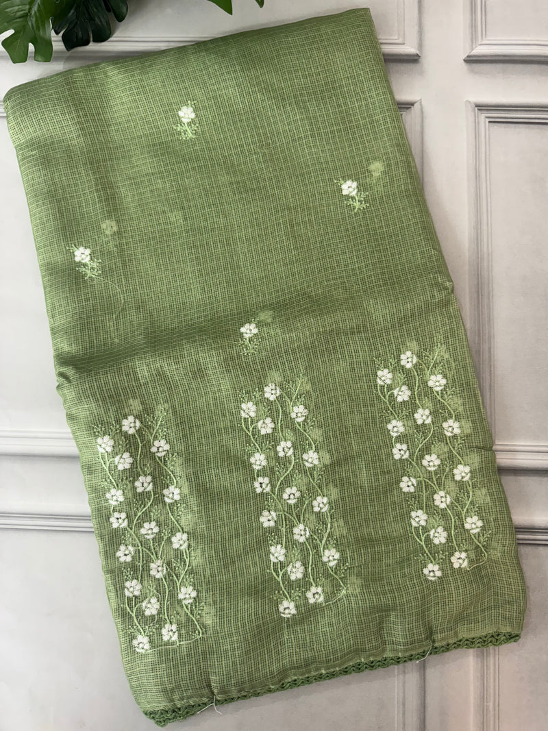 Kota checks saree with embroidery SVTS34- Green