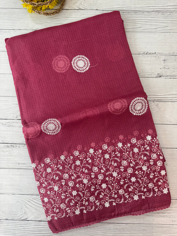 Kota checks saree with embroidery SVTS31 DarkPink