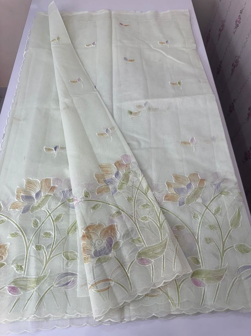 Supernet saree with embroidery and handpainting MSH104- PastelGreen