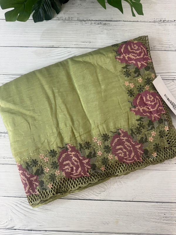 Crush Organza cutwork & embroidery saree MS7544 - Green