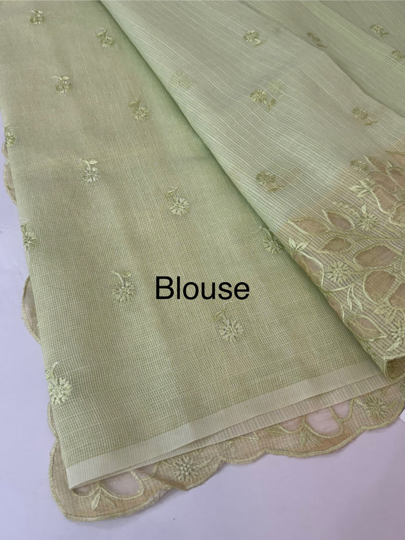Soft kota silk saree with applique work MS85432 PastelGreen