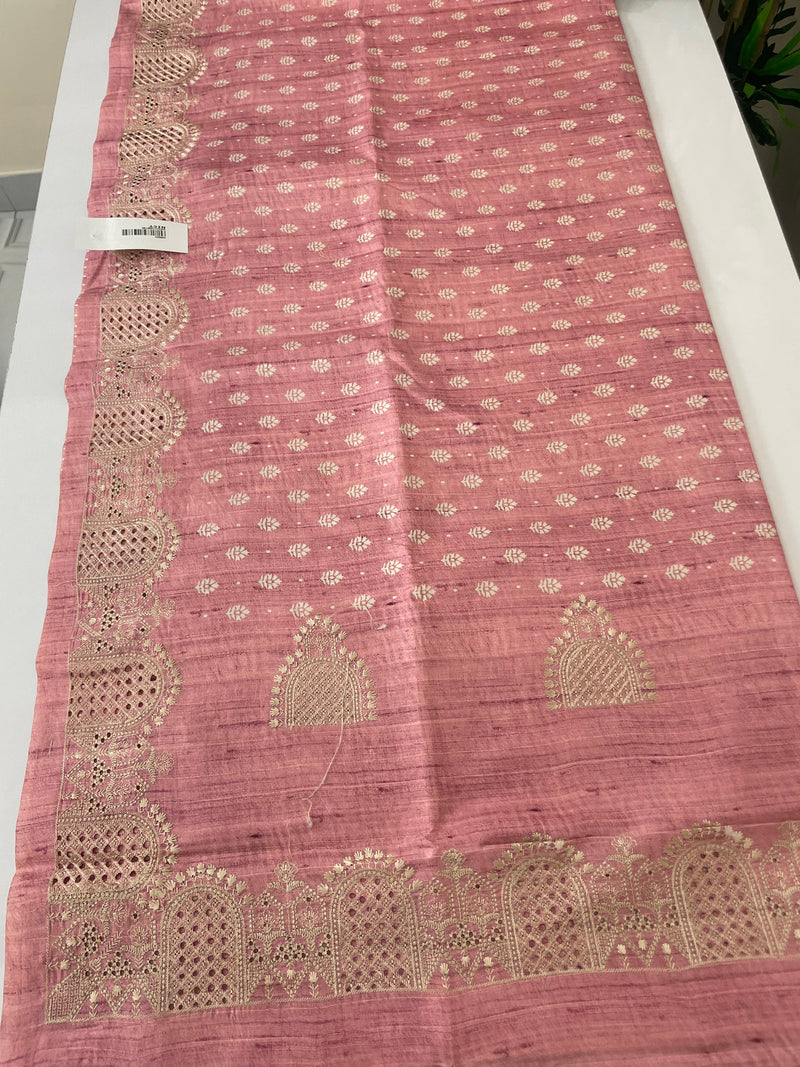 Cutwork blended tussar saree SNFNICY Pink