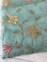 Tissue Organza saree with applique work MS15980 -BluemixGreen