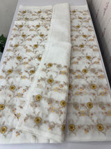 White Kota Supernet saree with embroidery MSH153 - White to Yellow