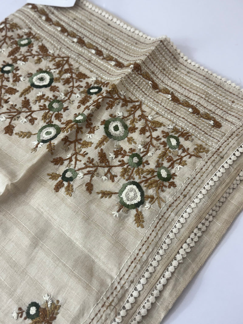 Kanta Handstitched Blended tussar silk saree MS90543