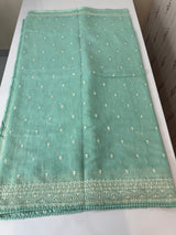 Semi linen saree with chikanakari embroidery- MS15086 PastelAquaBlue