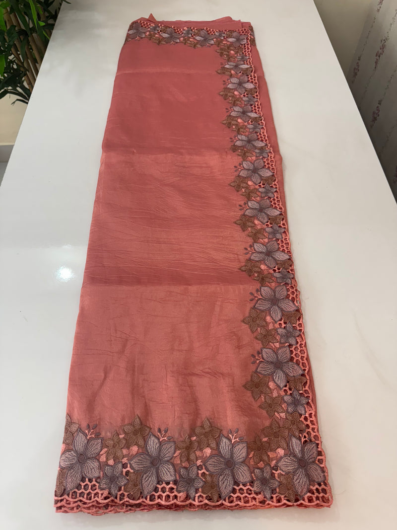 Crush Organza cutwork & embroidery saree SRSNIIC Peach