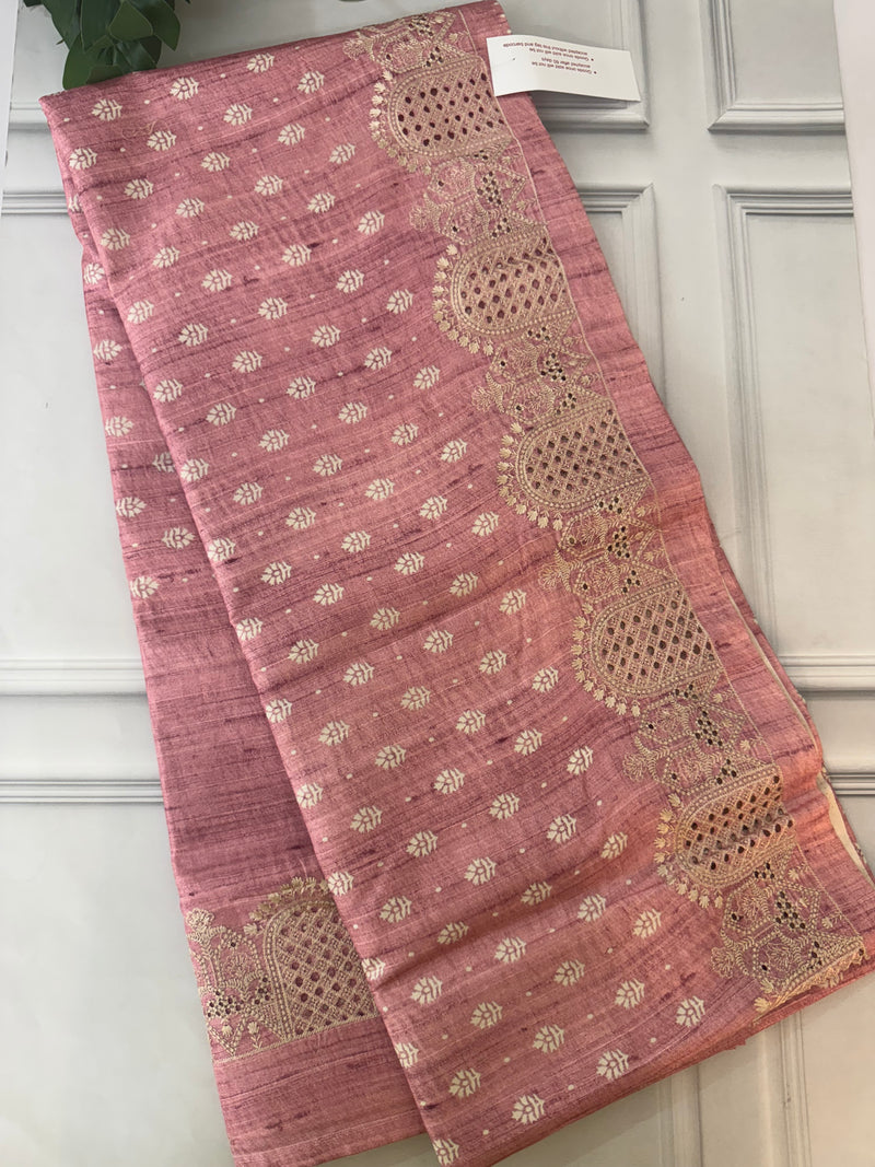 Cutwork blended tussar saree SNFNICY Pink