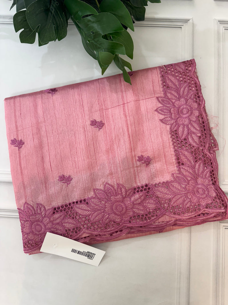 Blended tussar saree with cutwork SSPNMNR- Pink