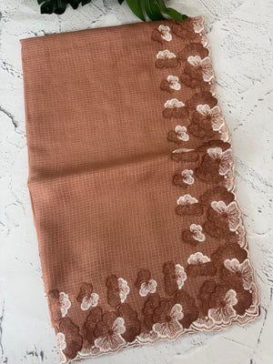 Silky kota saree with embriodery borders MS16372 Rust