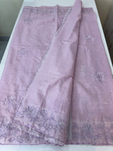 Mul chanderi saree with applique borders MSH112 - Lilac