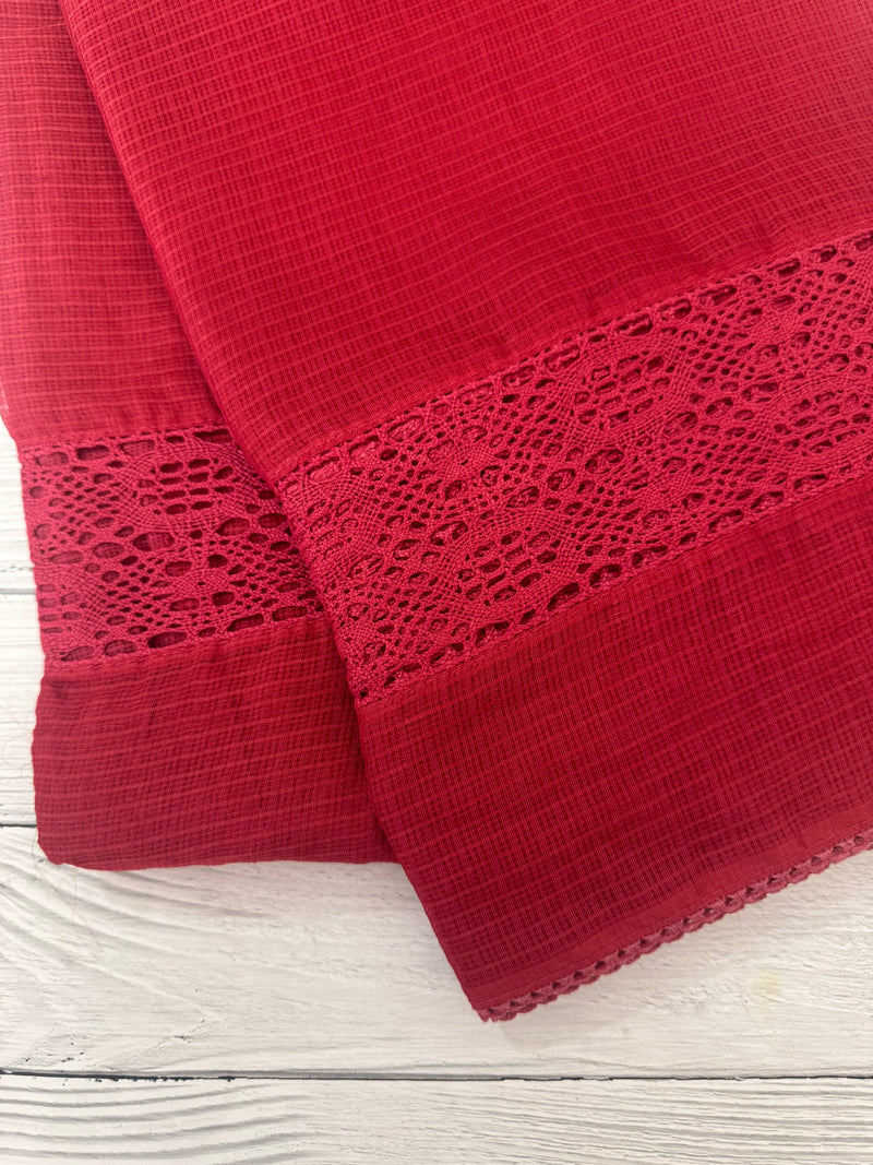 Kota saree with crochet work and lace border MCJ879 Red