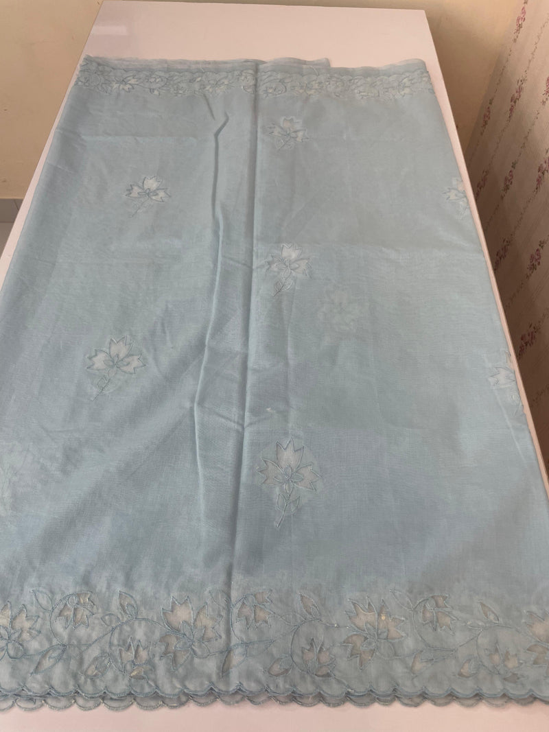 Mul chanderi saree with applique borders MSH112 PowderBlue