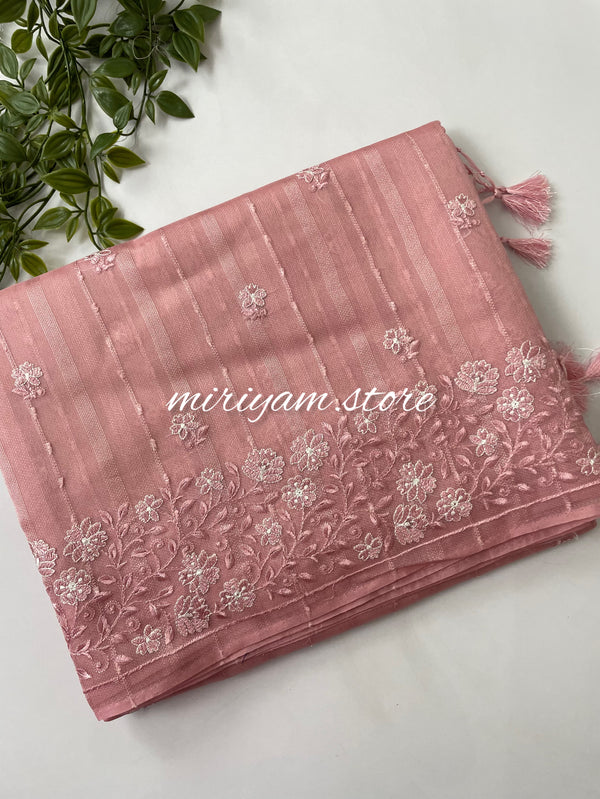 Jute Organza saree with embroidery MJOS134 PeachPink