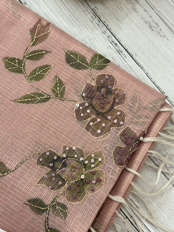 Handworked Tissue silk saree with French Knots MS7776 DuskyPink