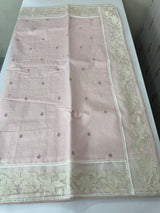 Mul chanderi cotton saree with organza applique borders MSH212 - PastelPink