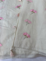Mul chanderi saree with embriodery MSH114- Pink flowers