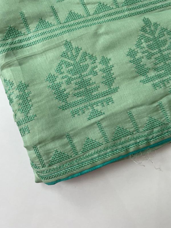 Kosa semi tussar silk saree with cross stitch embroidery- MKTS656 Green