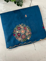 Blended art tussar silk saree with embroidery- MS1090 Teal