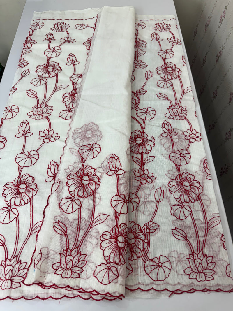 Netkota embriodery saree  MSH119 Red & White