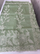 Tissue mix soft Organza saree with applique work MSCK38 Dusty PastelGreen