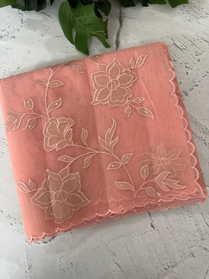 Viscose organza saree with applqiue work - MSH238 PeachPink